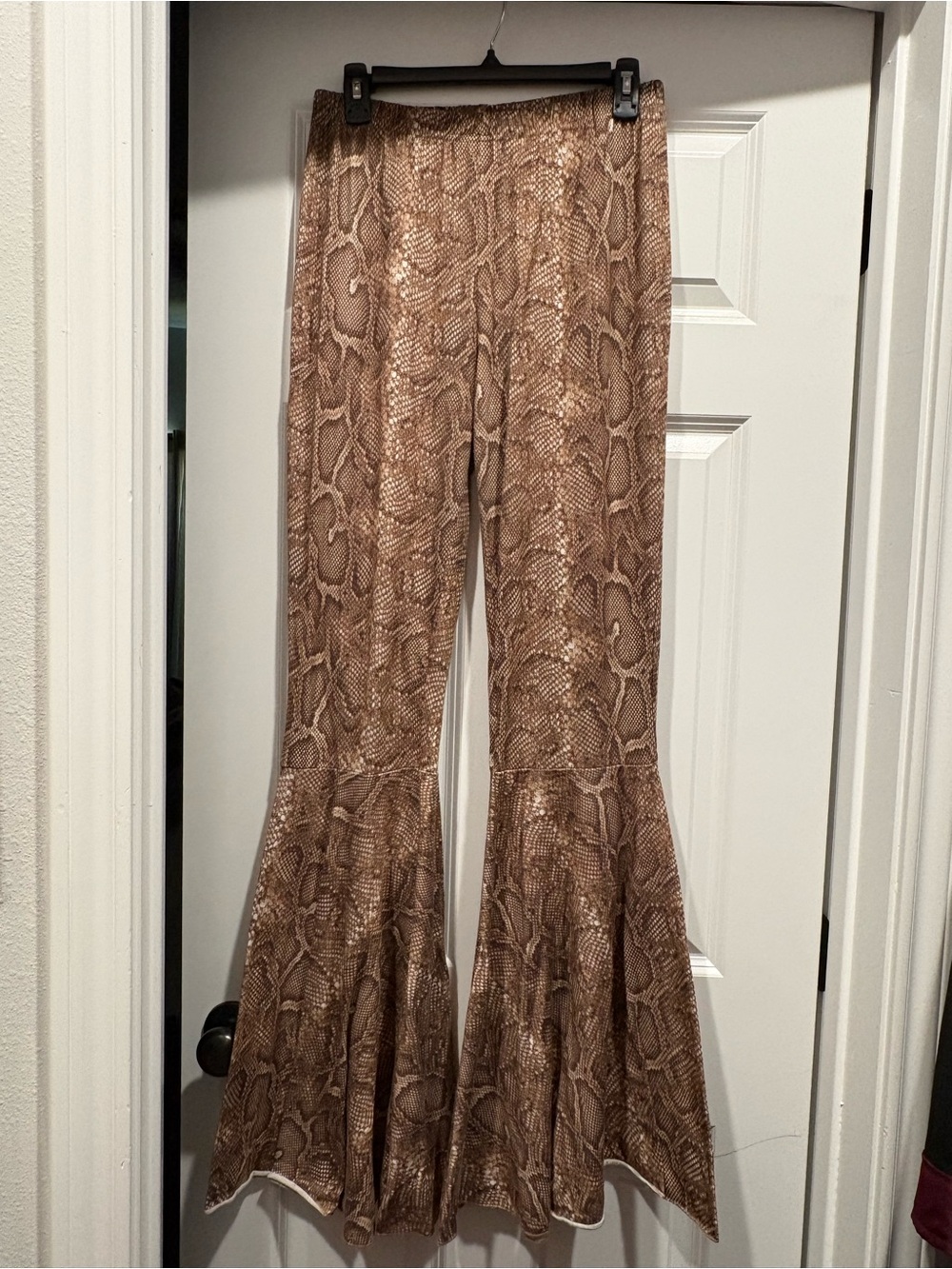 Brown Snake Print Flare Pants Large